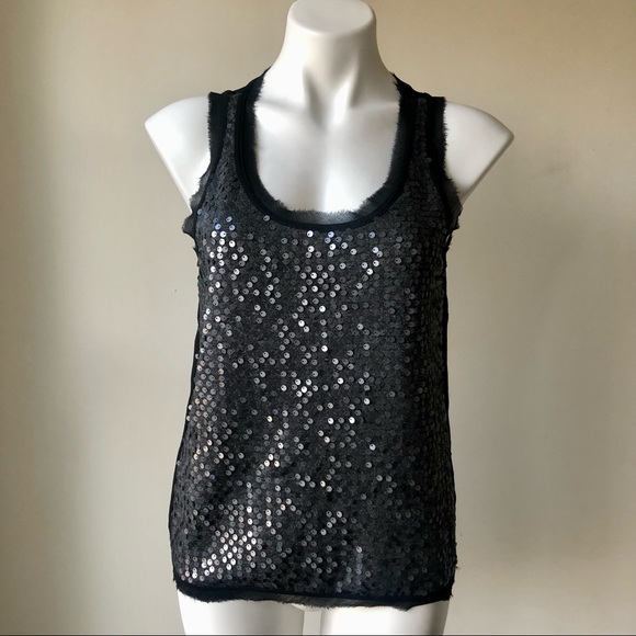 🌼 Forever 21 Sequin Sheer Back Tank Top, Black S - Picture 2 of 7